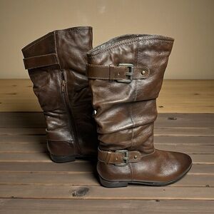 Vintage ALDO Riding Boots Women’s 7 Brown Tall Faux Leather Side Zip Buckle